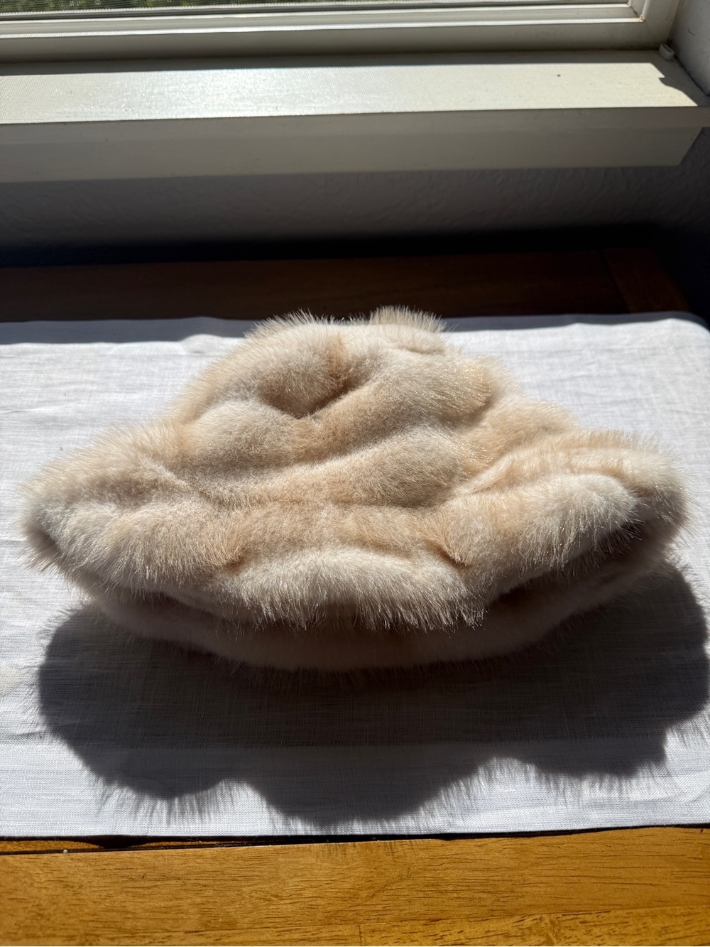 Plush Faux Fur Beige Bucket Hat